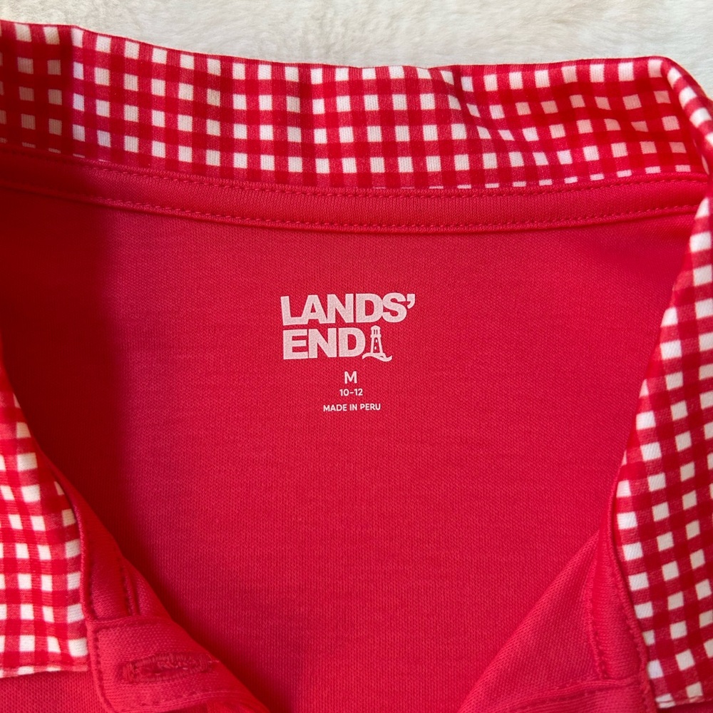 Women’s Lands' End Supima Cotton Polo Shirt in Rouge Pink Gingham - Picture 4 of 8